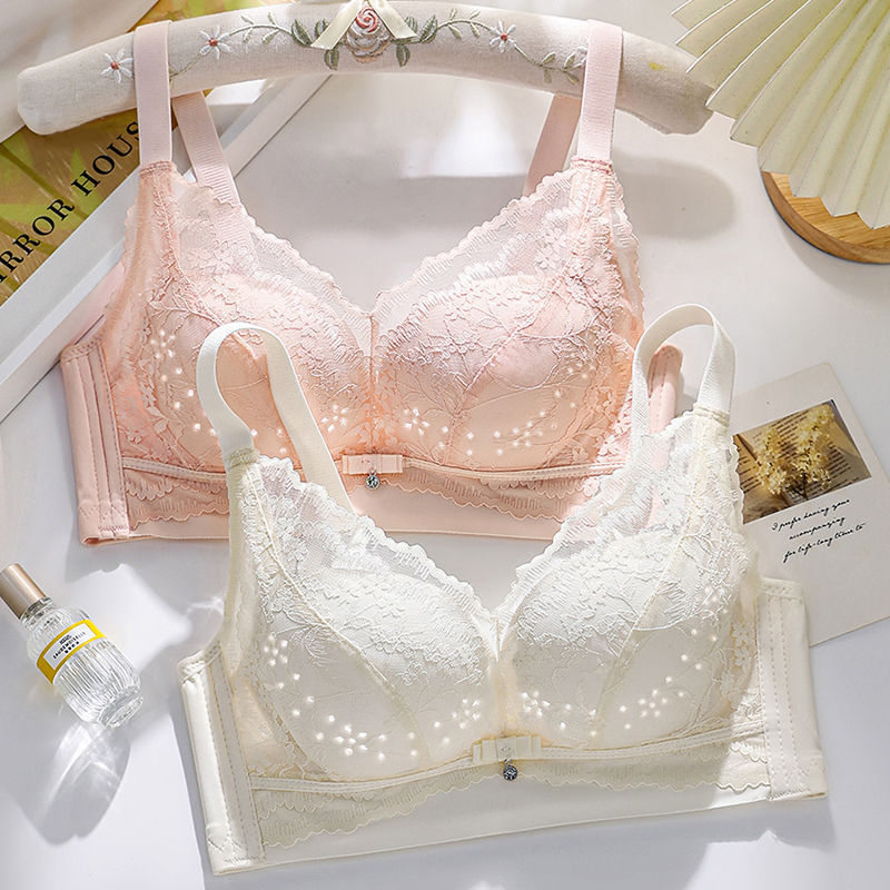 Summer Thin Breathable Hollow Cup Bra for Women, Minimizing and Push-Up for Large Busts, Adjustable, Wireless Lace Bra