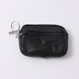 Cross-Border Small Square Bag Coin Purse Genuine Leather Wallet Sheepskin Coin Bag Men's Card Holder with Keychain Factory Direct Sale