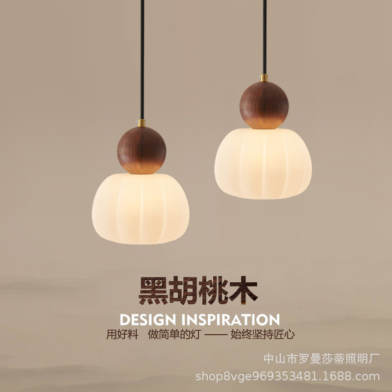 New Style Bedroom Bedside Pendant Light, Japanese Retro Light Luxury Bar Counter, Entrance Corridor, Window Display, Homestay Walnut Wood Small Pendant Light