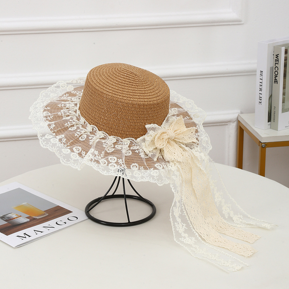 Sombrero de paja con lazo – estilo veraniego, ala ancha, para playa o vacaciones al aire libre