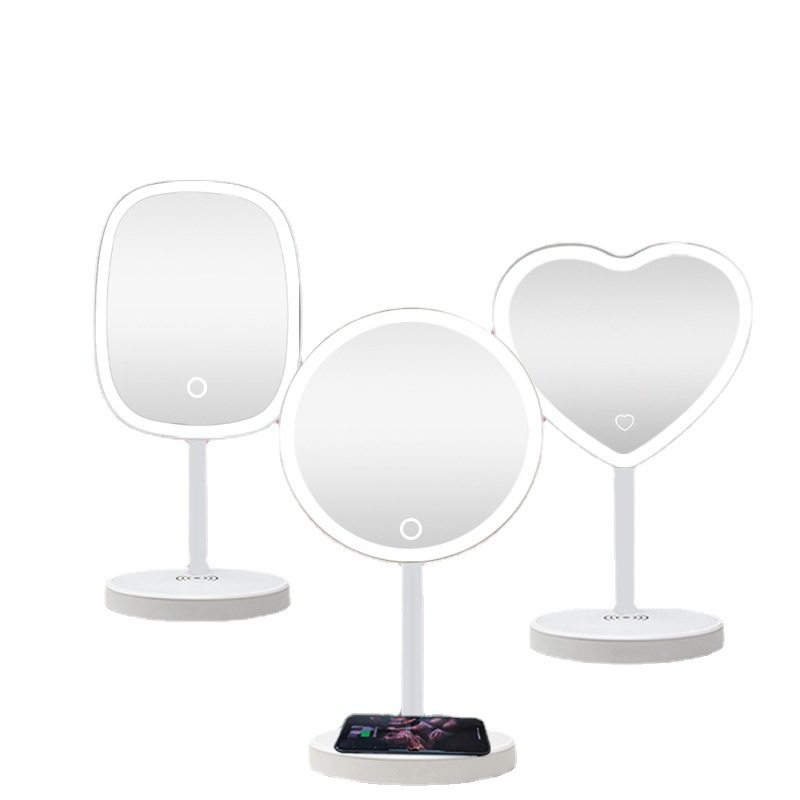Oval inteligente led espejo de maquillaje con luz multifuncional inalámbrico espejo de llenado de escritorio de tres colores led espejo de luz de relleno