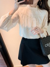 实拍2025年春装新款雪纺衫女装半高领打底衫长袖上衣百搭洋气小衫