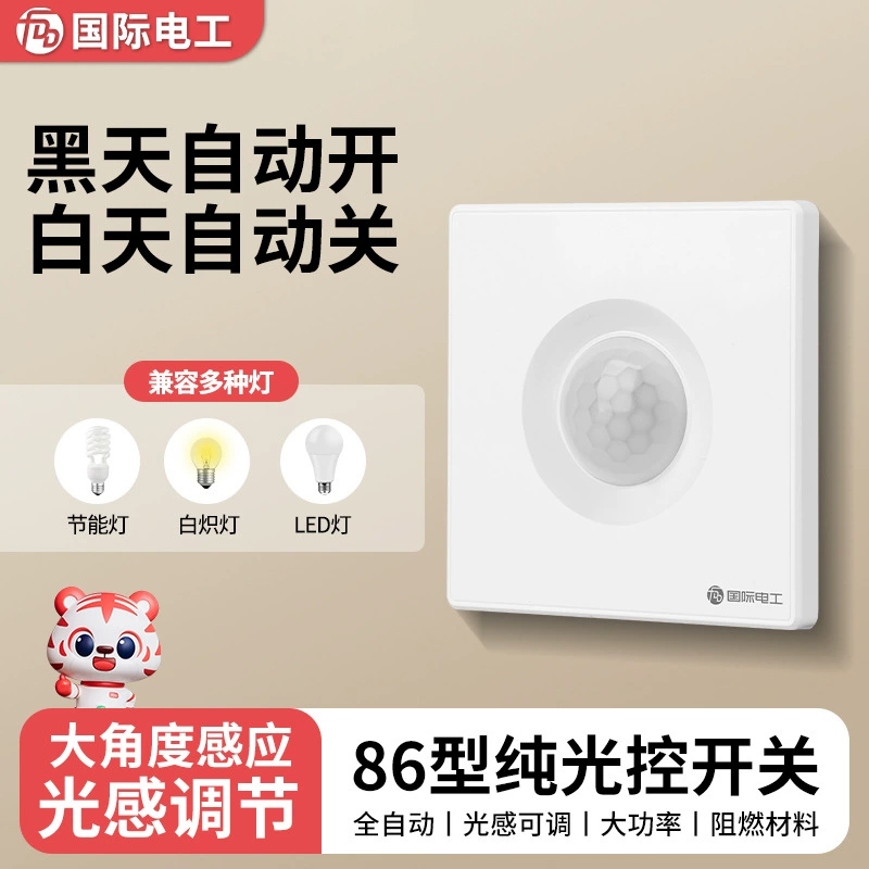 Настенный выключатель света типа 86, датчик освещенности, для улицы, не включается днем, всегда горит ночью, двухпроводное управление светом 220В.