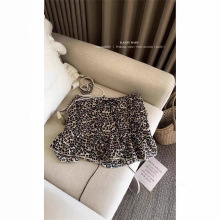 美式复古豹纹系带荷叶边半身裙女装夏季高腰显瘦防走光A字裙短裙