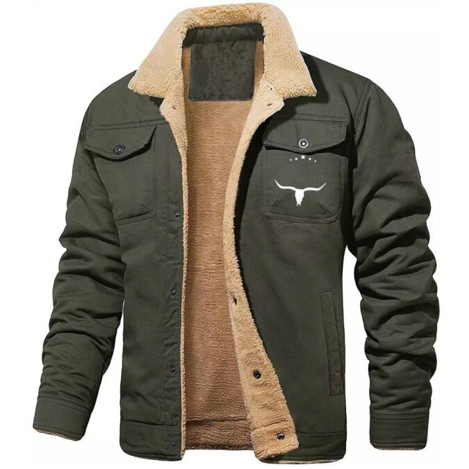 [Ready Stock for Immediate Delivery] Cross-Border Autumn and Winter Fleece-Lined Men's Jacket, Workwear Casual Printed Cotton Men's Jacket Coat
