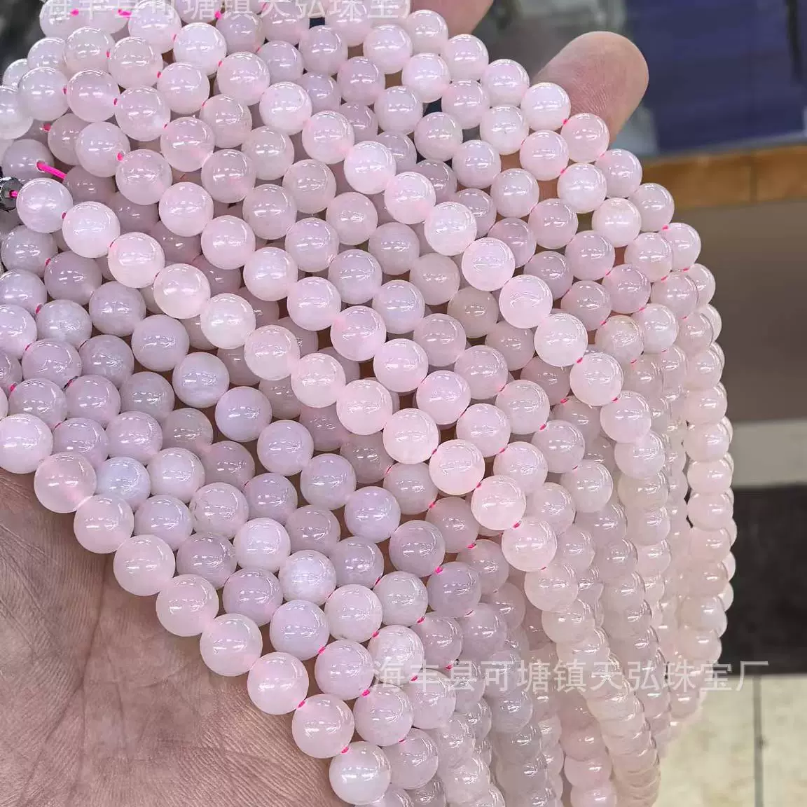厂家批发天然和田玉圆珠项链 8mm藕粉色青海料和田玉 DIY直播间款