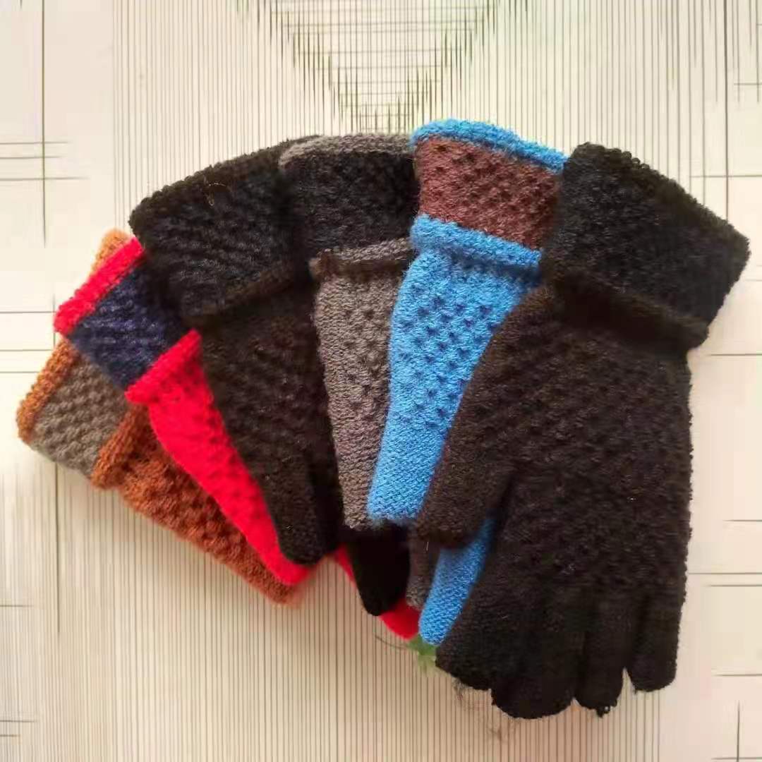 厂家直销羊绒半指手套，礼品魔术提花保暖半指手套，江湖地摊货