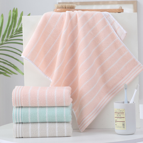 New towel wholesaler super gift purchase household soft absorbent face towel checkered horizontal stripe face towel embroidered logo