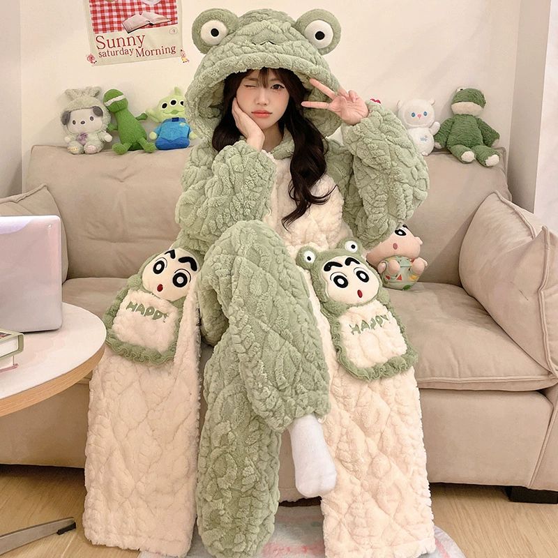 Хеллоkitty, милая стеганая зимняя на bathrobe, теплая кофта капюшон, мультяшный пижама, набор