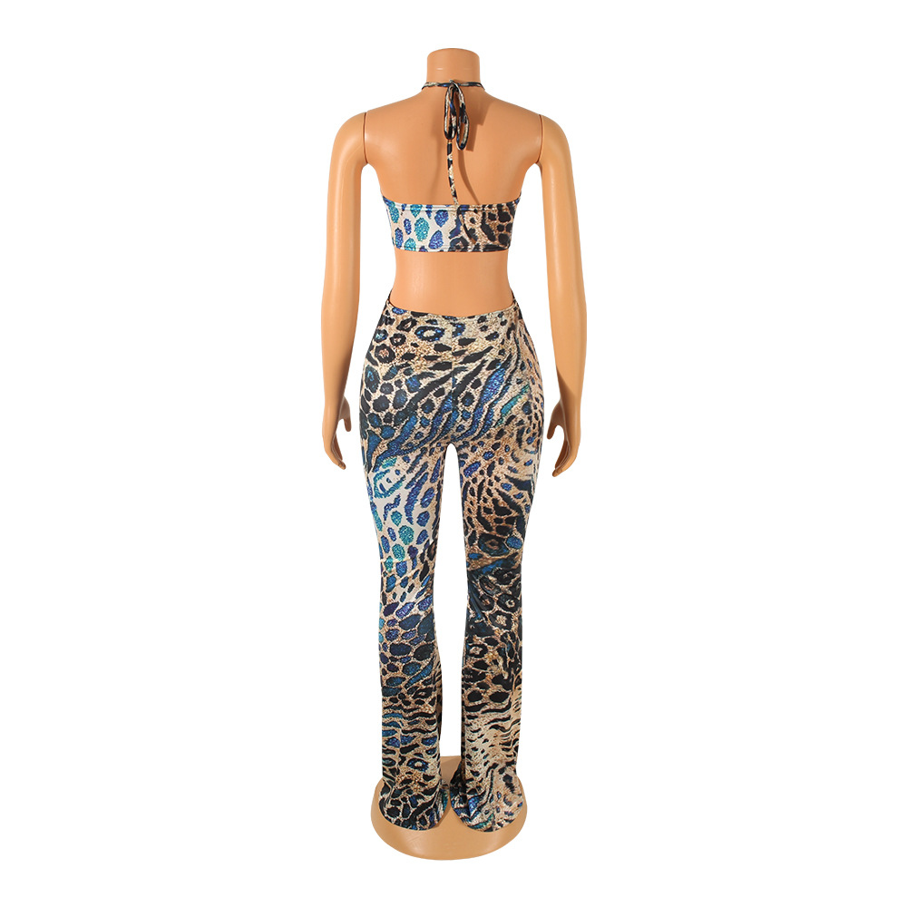 Women Clothing Sexy Cutout Halter Women Jumpsuit Trousers Bell Bottom Pants