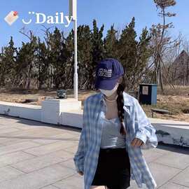 2024格纹衬衫女春夏美式学院宽松百搭格子上衣长袖防晒衬衣外套薄