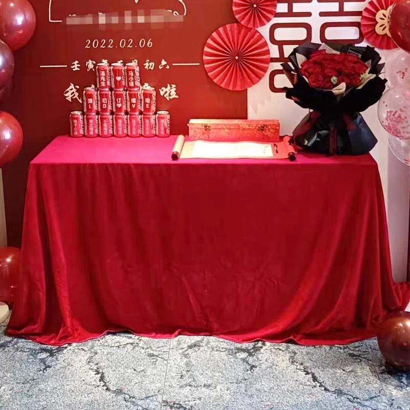 Red Velvet Meeting Tablecloth Office Red Velvet Exhibition Event Wedding Engagement Golden Velvet Rectangular Red Tablecloth