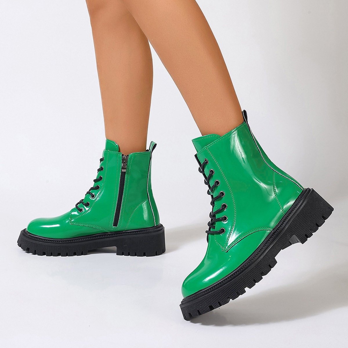 plus Size Lace-Up British Style Retro Martin Boots mid Heel Ankle Winter Cowboy Boots for Women_vogvips.com