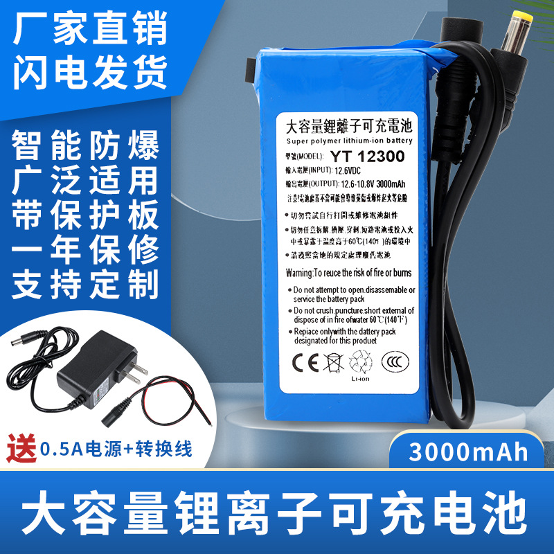 12v 폴리머 대용량 리튬 배터리 오디오 모니터링 실외 충전식 배터리 팩 (3000mAh)