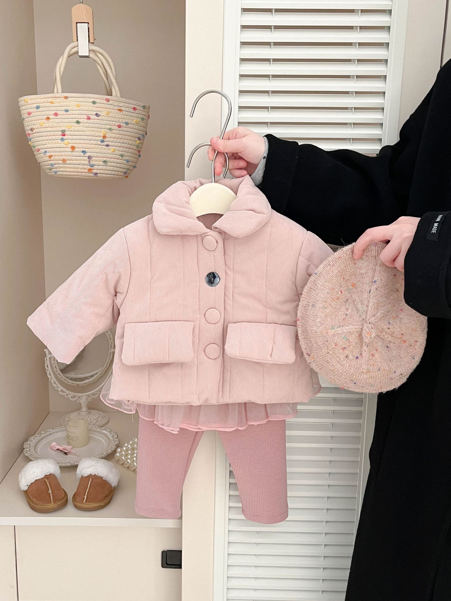 Niñas vestidos de algodón otoño invierno bebés dulces chaquetas de algodón rosa extranjero bebés con camisa cálida gruesa
