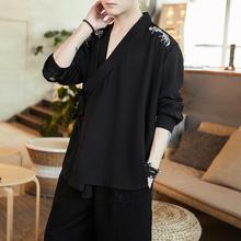 汉服夏季薄款斜襟刺绣中国风男装剑客仙气复古风上衣宽松改良古装