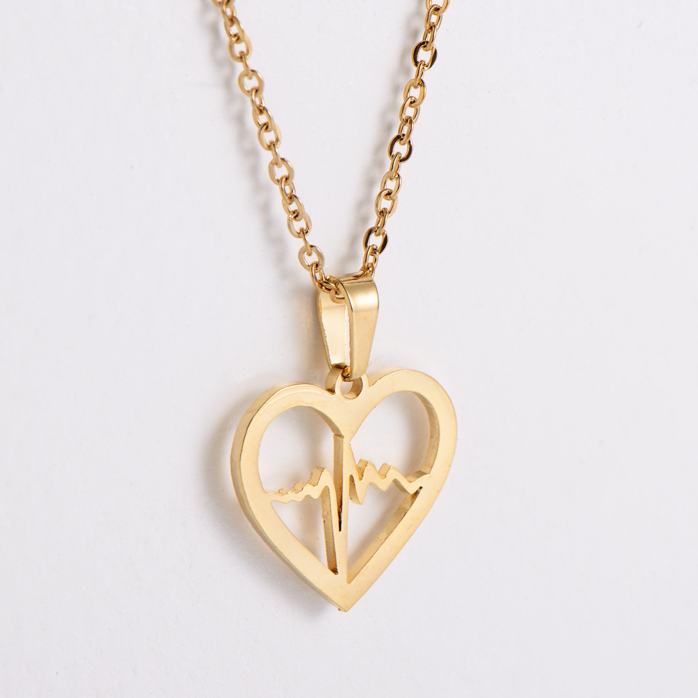 AML [Best-Selling Ornament] Titanium Steel Set Jewelry Heart-Shaped Pendant ECG Net Hongguo Domestic