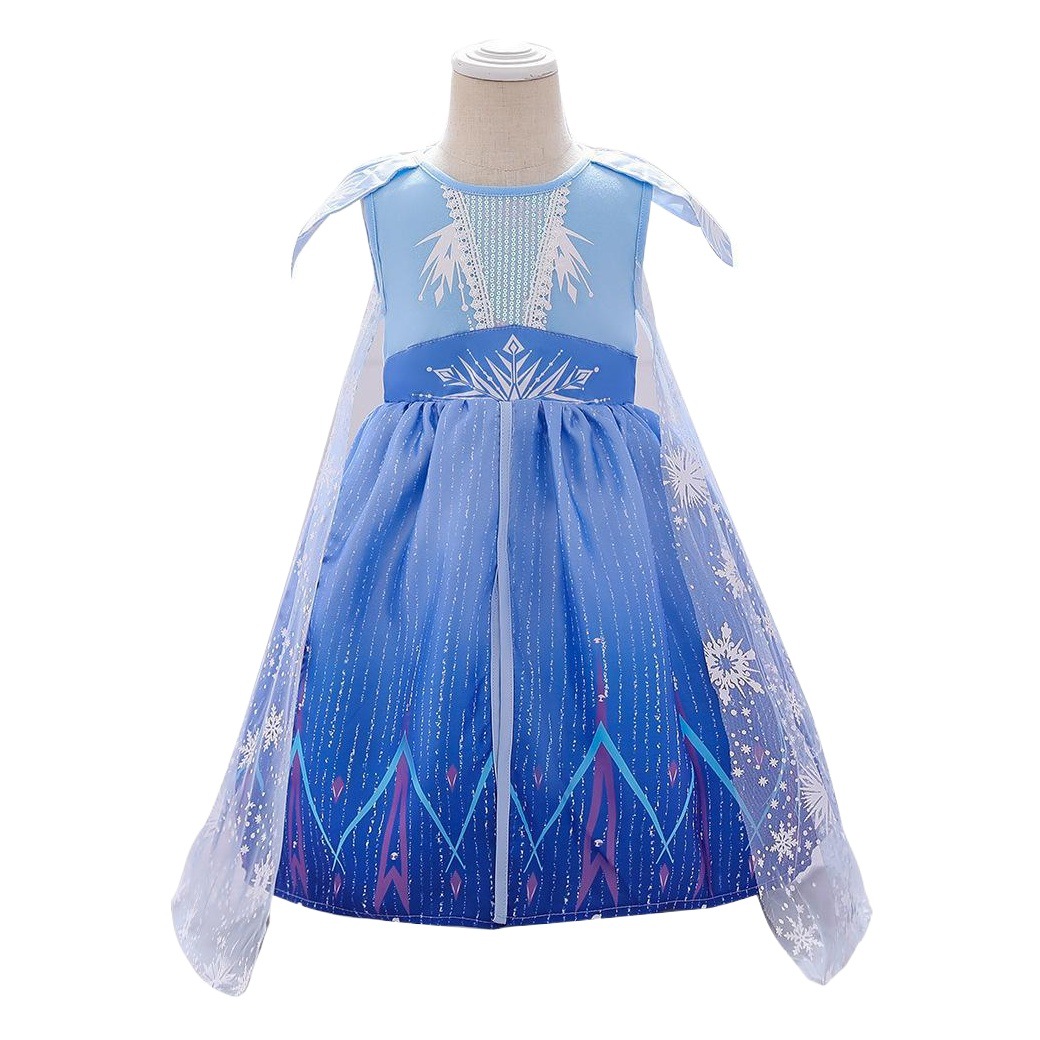 Vestido de Elsa de Frozen 2 para niñas, estilo europeo y americano, vestido de princesa con capa para niñas.