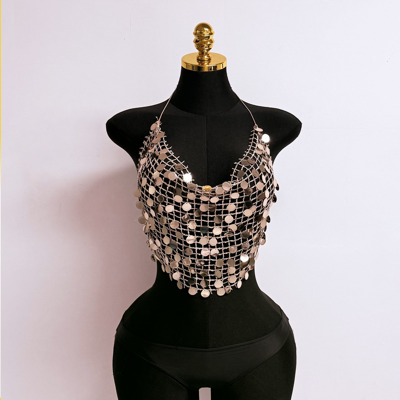 Cross-Border New Sequin Camisole, Amazon's Best-Selling Top, Festival Outfit, Hot Girl Style, Elastic Tie-Up Handmade Clothing Cross-Border New Sequin Camisole, Amazon's Best-Selling Top, Festival Outfit, Hot Girl Style, Elastic Tie-Up Handmade Clothing