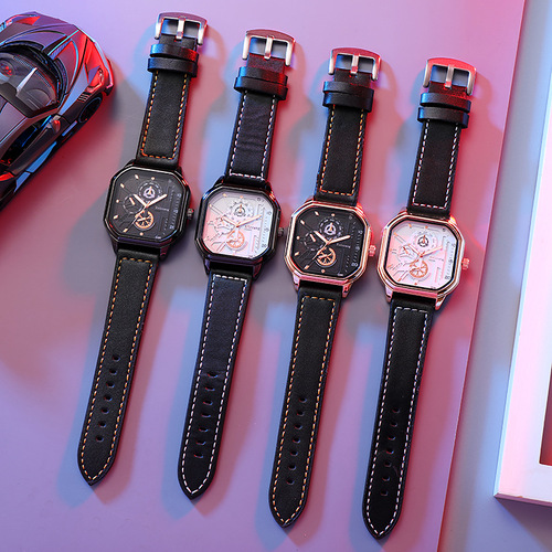Live waterproof luminous square watch trendy new style with calendar hollow belt men's watch
