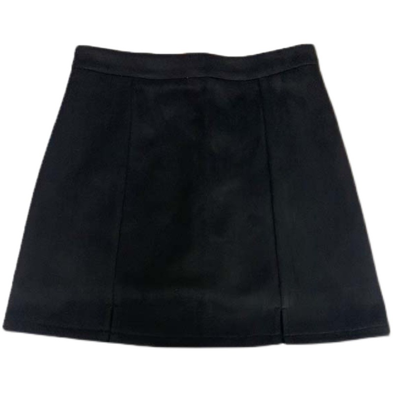 GraceChic GraceChic GraceChic 2023 Autumn Winter High Waist Split Suede Velvet Midi Plus Size Slimming A-line Bodycon Versatile Black Short Skirt_voghion.com