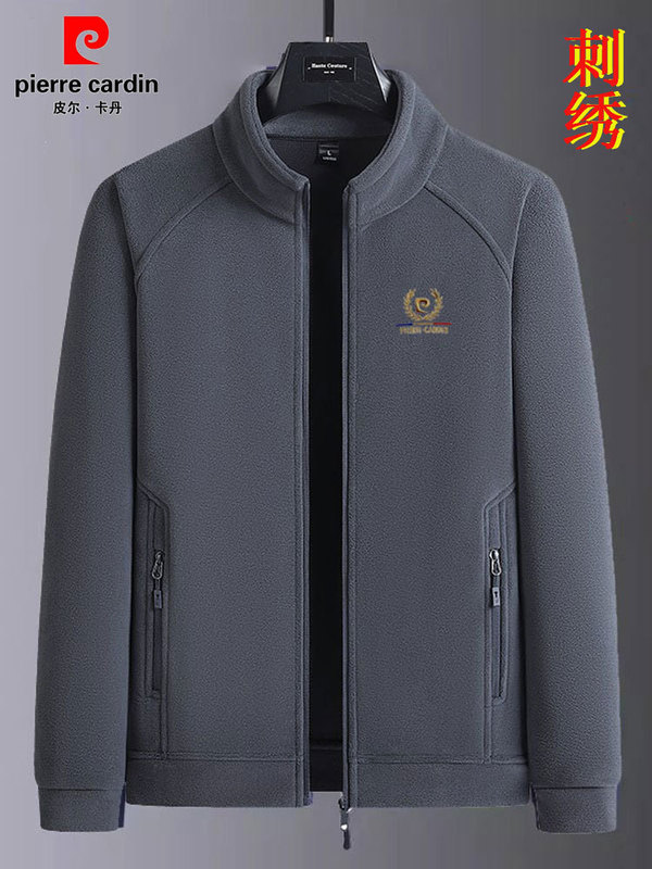 Pierre Cardin Autumn and Winter Men's Polar Wool Jacket New Velvet Cardigan Thickeneded Loose Casual Warm