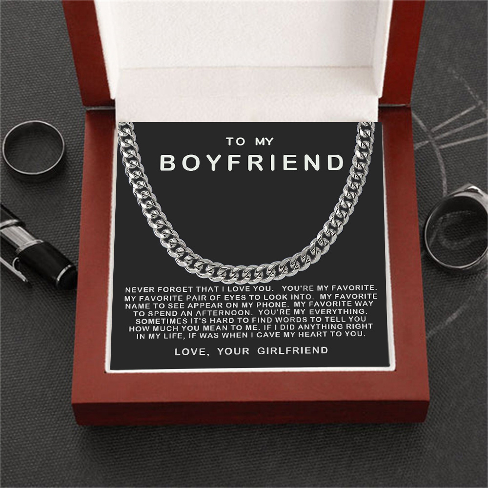 Men's Cuban Link Chain Necklace In Polished Titanium Steel_voghion.com