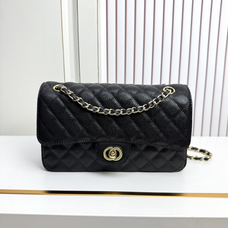 In-stock Chanel-style CF caviar leather women's bag, versatile shoulder bag with diamond pattern, chain and ball detail, flap small square bag In-stock Chanel-style CF caviar leather women's bag, versatile shoulder bag with diamond pattern, chain and ball detail, flap small square bag