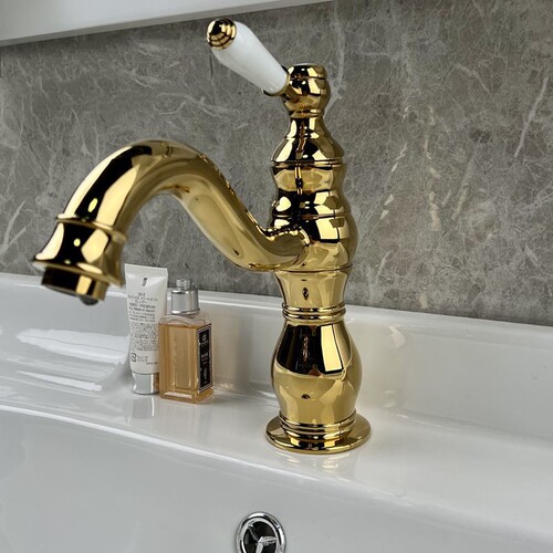 Nordic French retro gold face basin faucet bathroom creative European cold and hot splash-proof undermount basin faucet