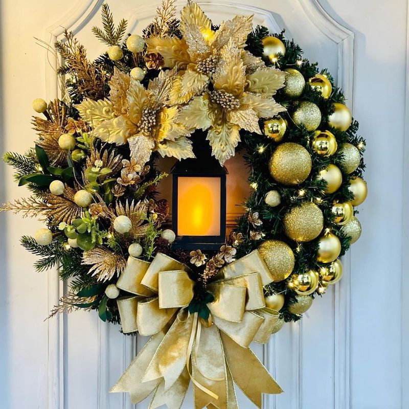 クリスマス装飾クリスマスホリデーオイルランプと赤い花クリスマスイエスブランドガーランドドア吊り下げ装飾用品弓|undefined