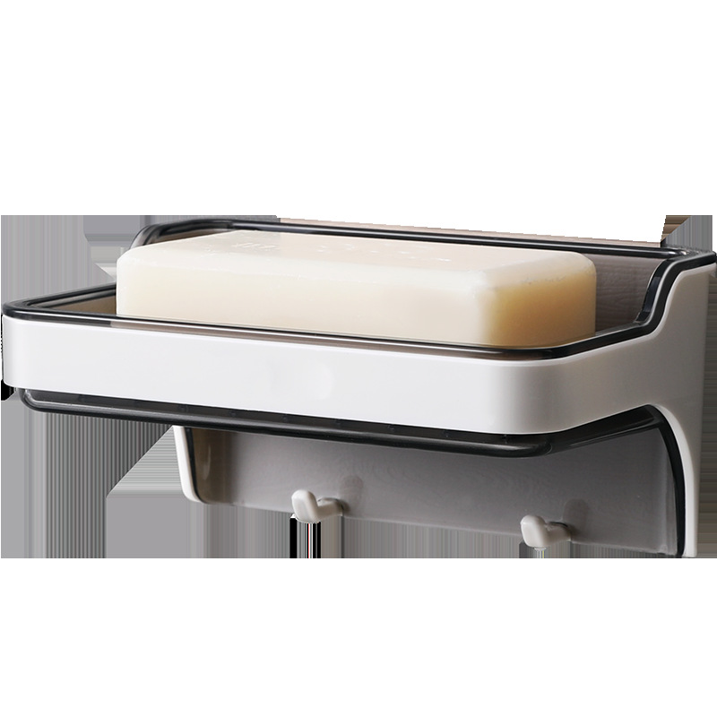 Caja de jabón de drenaje de pared sin perforaciones baño estante de jabón creativo estante de jabón de doble capa con gancho