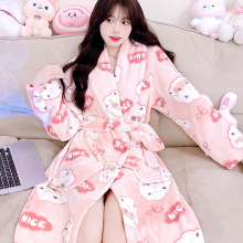 睡袍女秋冬季加厚珊瑚绒长袍外穿浴袍保暖长袖春秋法兰绒新款睡衣