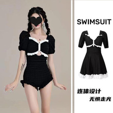 连体游泳衣女保守显瘦遮肚2025新款性感纯欲风大码胖mm泡温泉泳装