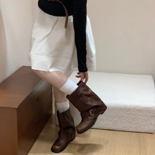 厚底复古棕色马丁靴女2025新款春秋单靴粗跟短靴显瘦配裙子裤管靴|undefined
