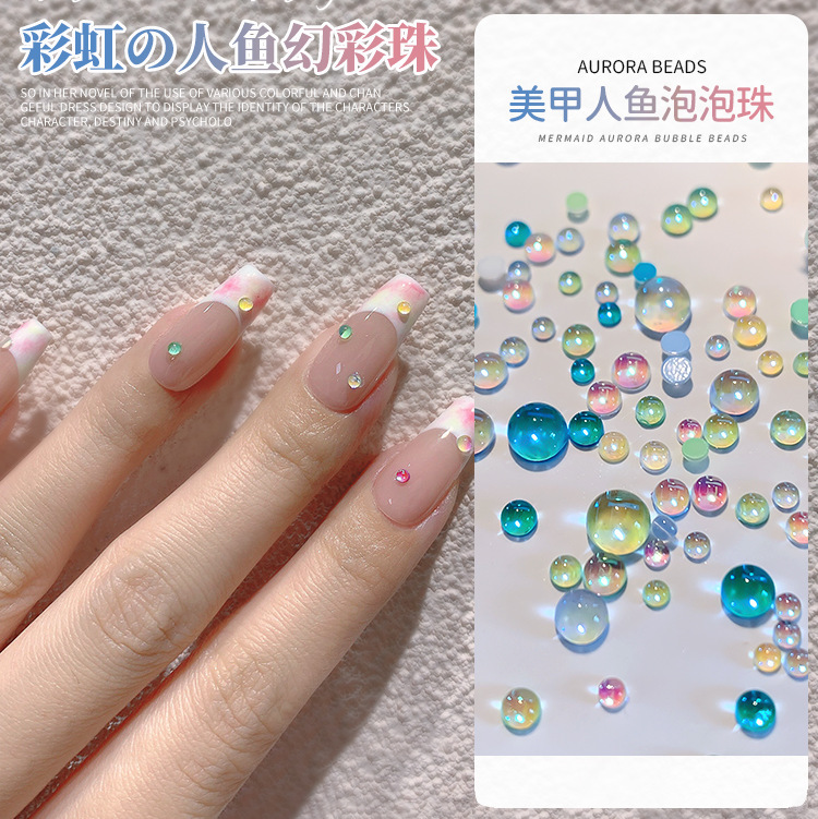 Manicure Mermaid Bubble Beads Candy Semicircle Macaron Aurora Magic Color Mocha Crystal Glass Beads Nail Decoration
