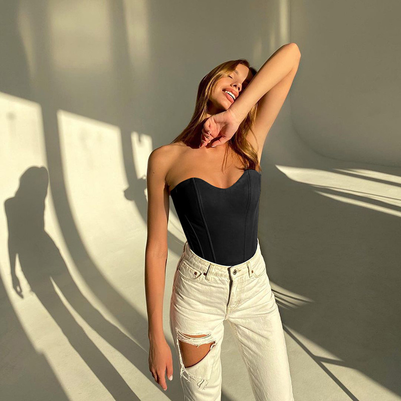 Women's summer new fishbone waist vest, I-shaped vest, chest wrap vest_voghion.com