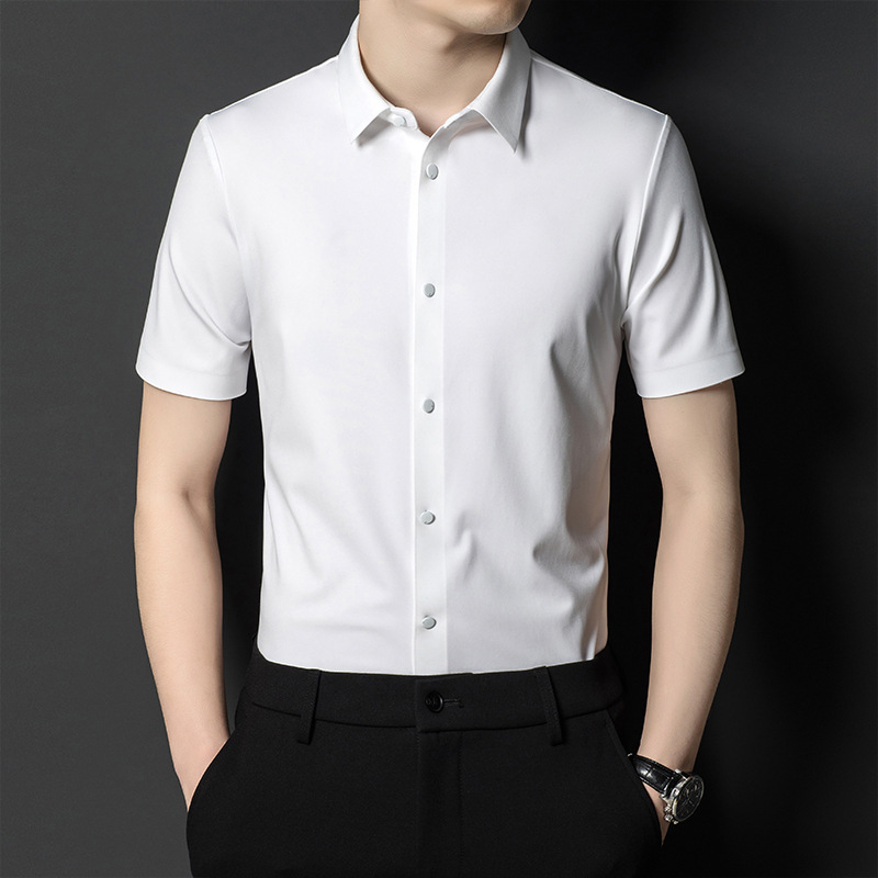 Men's Short-Sleeved White Shirt, Business Professional Formal Wear, No-Iron Suit Shirt, Loose Large Size Work Shirt for Men