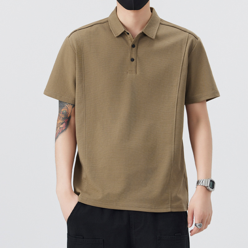 Khaki Polo Shirt Men's Summer Thin Loose Versatile Top 2026 New Style New Lapel Casual Short-Sleeved T-Shirt Khaki Polo Shirt Men's Summer Thin Loose Versatile Top 2026 New Style New Lapel Casual Short-Sleeved T-Shirt