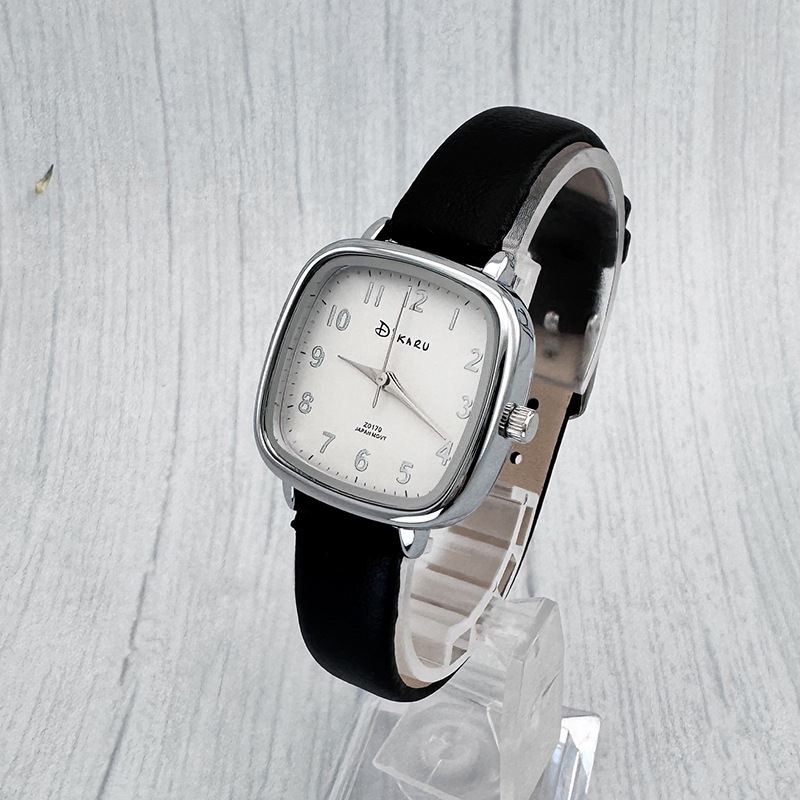 Korean Style College Wind Leather Strap Watch Women's Small Square Candy Exam High School Middle School Student Versatile High-Value Quartz Watch