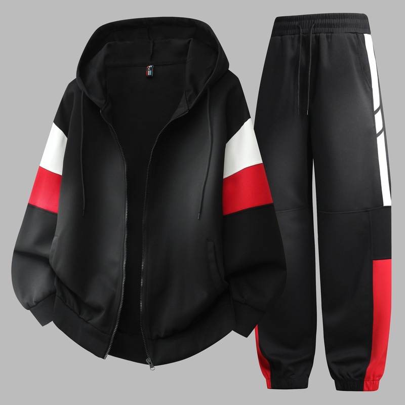 Nuevo adolescente masculino suelto juego deportivo casual primavera y otoño cardigan con capuz suéter pantalones largos de dos piezas