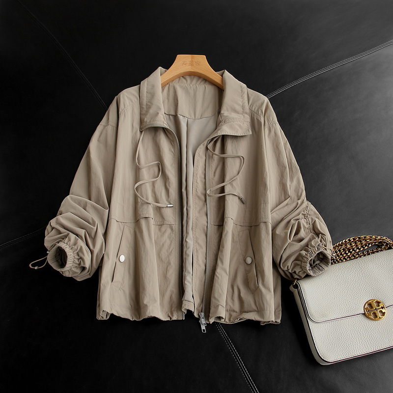 Big Sale Casual Light Outdoor Lightweight Breathable Frosted Nylon Sports Drawstring Sun Protection Jacket 005