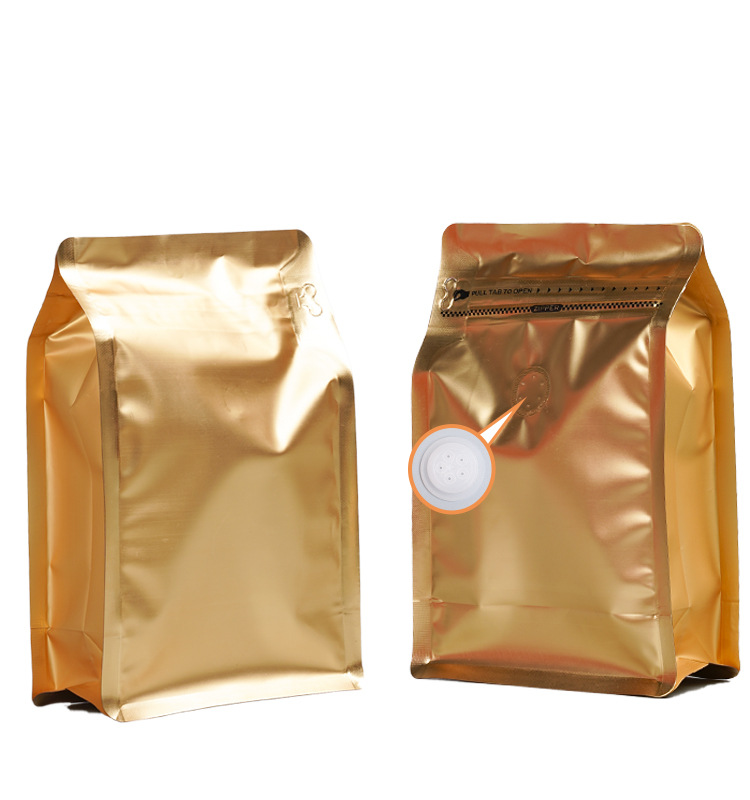Bolsas de embalaje para alimentos transfronterizos con válvula y cremallera, bolsas verticales para bolsas autosellables de un peso y medio, bolsas de embalaje para granos de café con sellado de ocho lados.