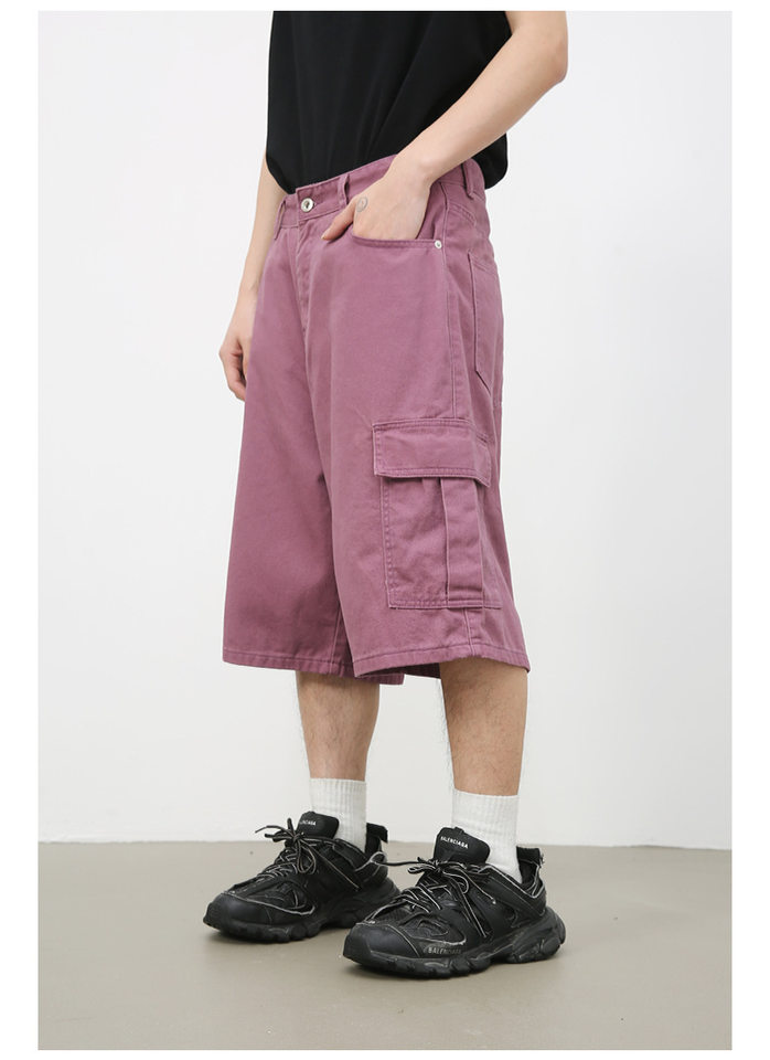 Quần short denim nam ống rộng ống đứng lửng 5 tấc phong cách Hàn, form rộng rãi dễ phối đồ — Hồng đào, Màu be nhạt, Màu cà phê, Trắng be chi tiết 22