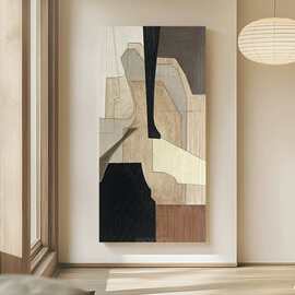 现代肌理手绘油画隽永玄关竖版长条抽象装饰画走廊过道侘寂风挂画