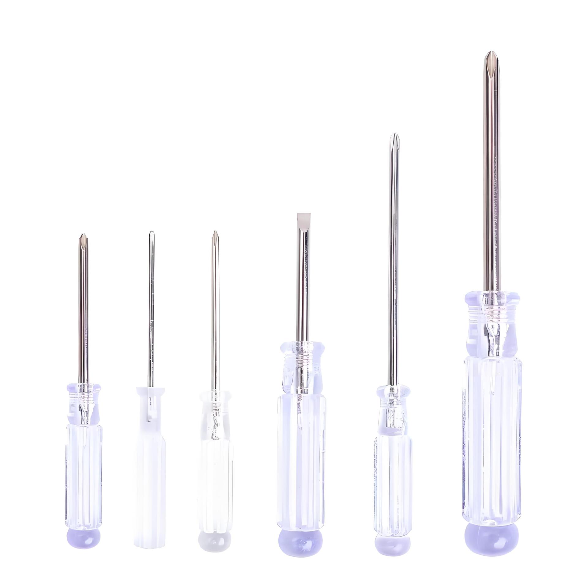 Destornillador transparente de cristal, cruz con imán al por mayor, cabello mixto, reparación de electrodomésticos, herramientas de hardware, destornillador de juguete