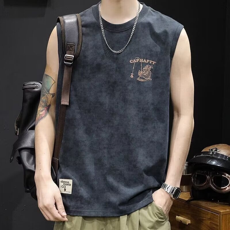 Fashionable thin sleeveless T-shirt, large size men's trendy vest, loose and popular for summer, American sports style Fashionable thin sleeveless T-shirt, large size men's trendy vest, loose and popular for summer, American sports style