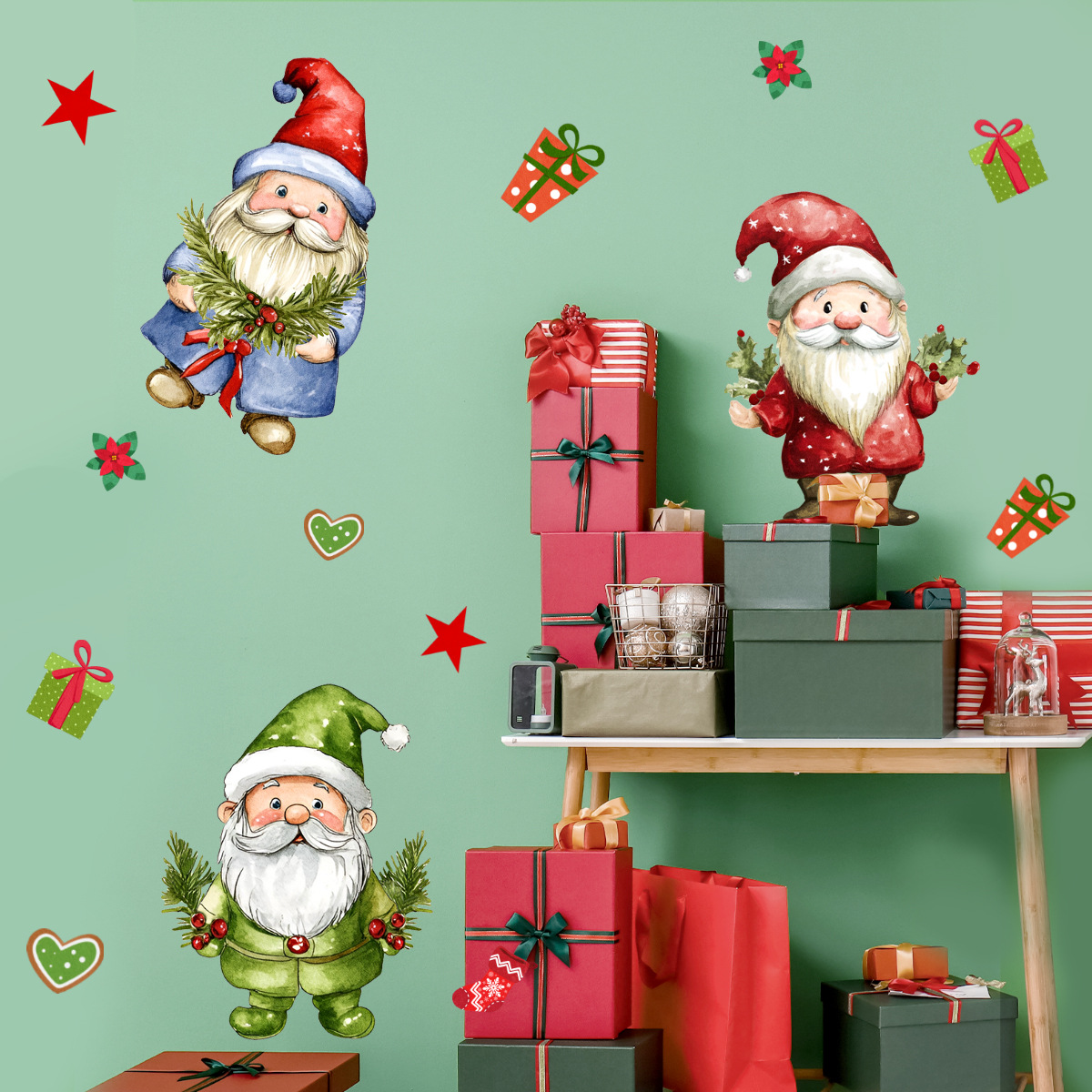 Adesivo de parede natalino gnomo pai natal lua para quarto_voghion.com