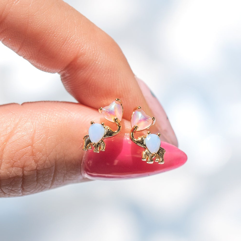 Korean pink peach heart elephant copper ear stud earrings wholesale