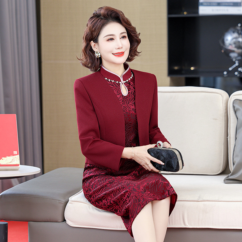 2024 새로운 중국 웨딩 원피스 어머니 두 조각 원피스 10 월 웨딩 원피스