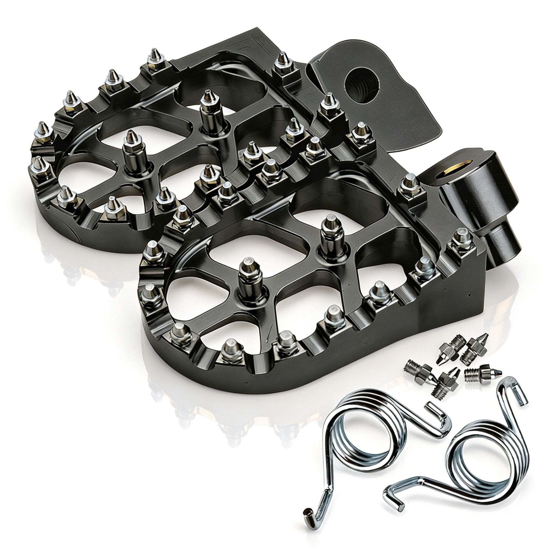 Motorcycle modification accessories: CNC aluminum alloy footrests, suitable for off-road vehicles, with studs, available in multiple colors, and featuring anti-slip and wear-resistant properties